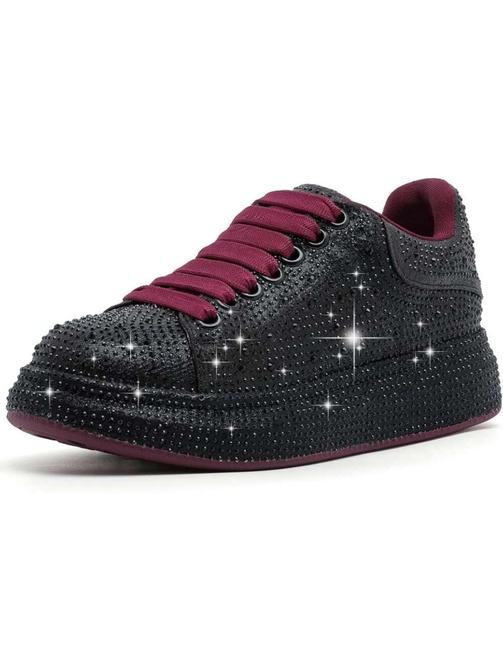 Women's Black Red Glitter Neon Dressy Sparkly Rhinestone Bling Comfort Sneakers